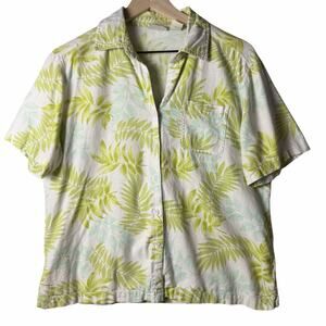 Erika Linen Blend Shirt Leaf Print Button Front Tropical Travel Women’s Size M